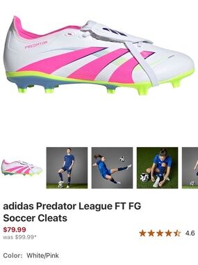 adidas Predator White Soccer Cleats with Pink & Neon Yellow Accents